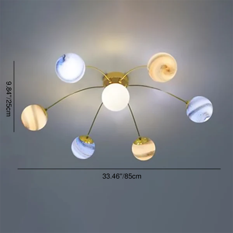 Contemporary Creative Starry Sky Moon Iron Glass 13-light Semi-flush Mount Ceiling Light for Bedroom