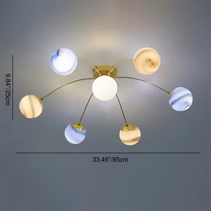 Contemporary Creative Starry Sky Moon Iron Glass 13-light Semi-flush Mount Ceiling Light for Bedroom