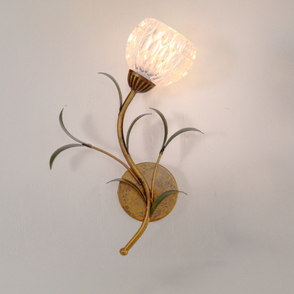 Modern Art Deco Flower Leaf Crystal Glass Iron 1/2 Light Wall Sconce Lamp for Bedroom