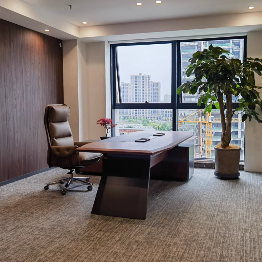 Modern Luxury Genuine Leather Wood & Aluminum Rectangular Back Desk Chair With Footrest & Wheels For Study & Home Office