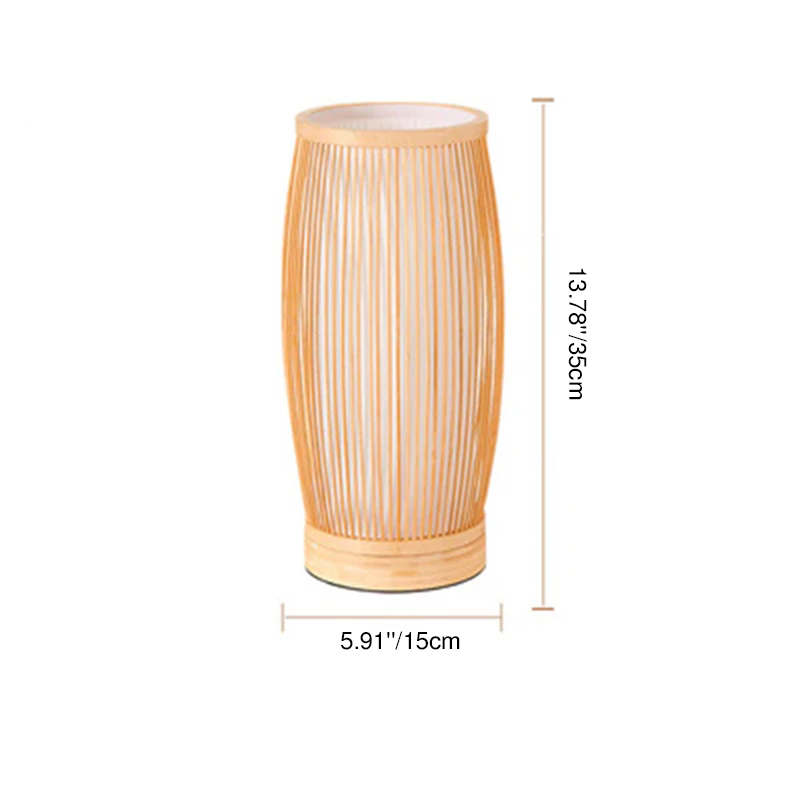 Traditional Japanese Cylinder Bamboo Wood 1-Light Table Lamp For Bedroom Lumendat