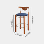 Modern Minimalist Round Solid Wood Plywood Wrought Iron Bar Stool With Backrest Footrest - Beech Wood Legs, Upholstered Sponge Cushions For Dining Room & Kitchen Lumendat