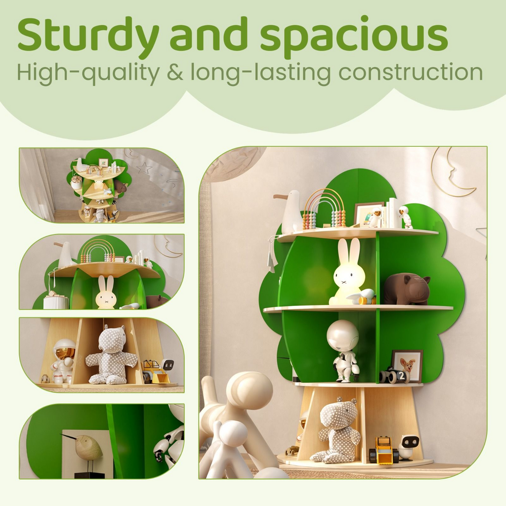 Lumendat Contemporary Creative Solid Wood Plywood Tree-Shaped Kids Storage Shelf 4-Tier 10-Cubby For Bedroom & Living Room Lumendat