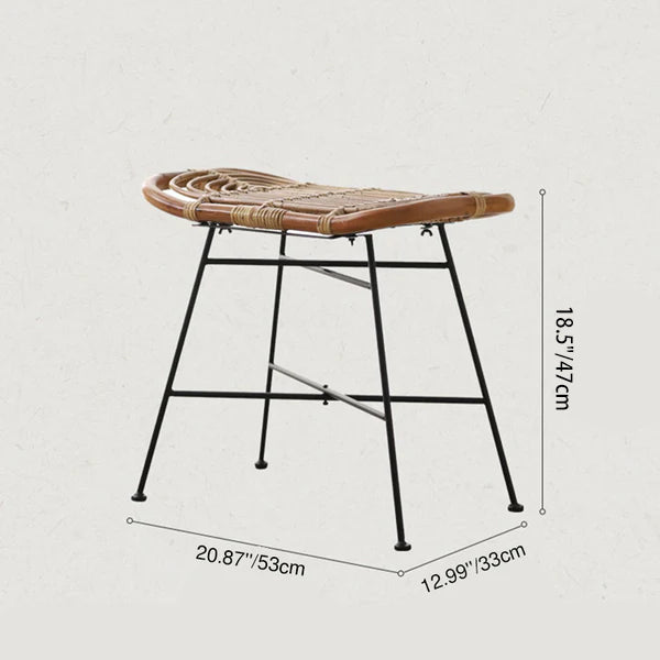 Contemporary Scandinavian Handwoven Rattan Low Stool With Iron Frame For Entryway & Living Spaces Lumendat