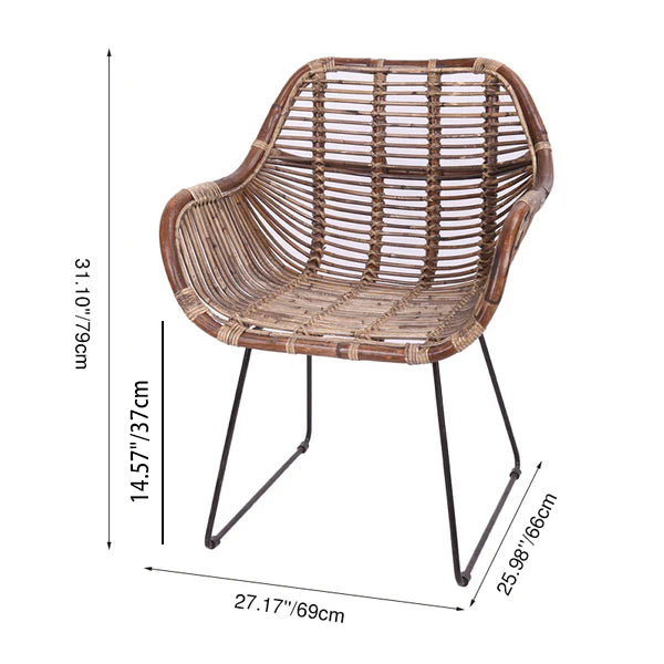 Contemporary Nordic Handwoven Natural Rattan Lounge Chair - Accent Chair With Ergonomic Backrest & Iron Base For Indoor & Outdoor Living Lumendat