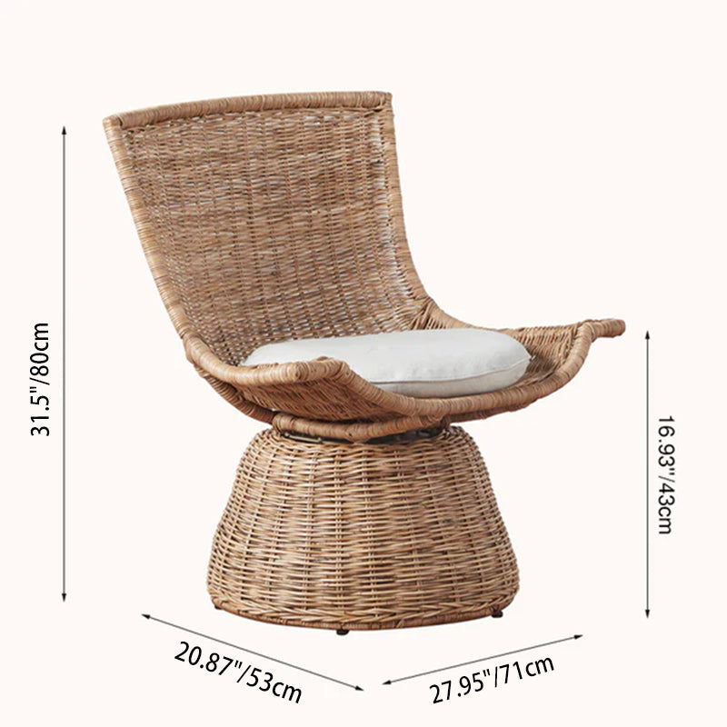 Contemporary Scandinavian Indonesian Rattan Weaving Swivel Lounge Chair - Back Chair With Handwoven Texture For Living Room Lumendat