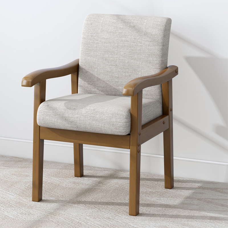 Modern Minimalist Square Rectangular Rubberwood Cotton-linen Desk Chair Backrest Armrest For Home Office DFM-F