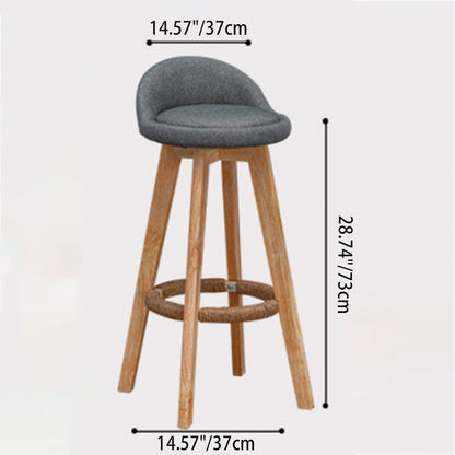 Contemporary Nordic Round Rubber Wood Rotatable Low Back Upholstered Bar Stool Footrest For Dining Room