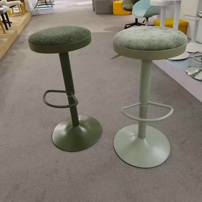 Modern Minimalist Carbon Steel Cotton-Linen Cylindrical Bar Stool Backless For Dining Room & Kitchen