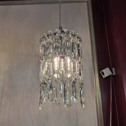 Modern Art Deco Cylinder Metal Crystal 1-light Pendant Light for Living Room