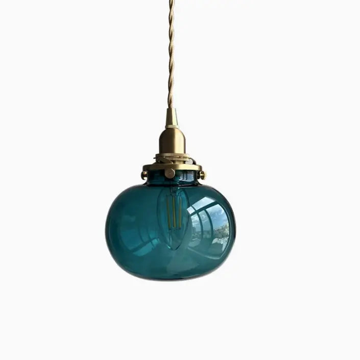 Traditional Vintage Oval Copper Glass 1-light Pendant Light for Bedroom BulbSquare