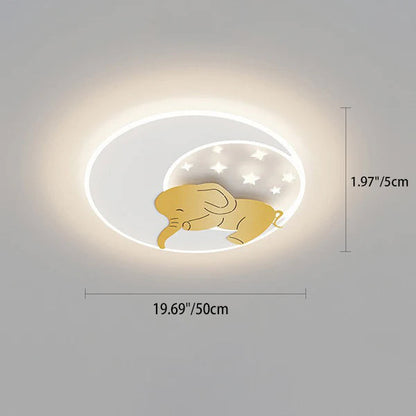 Contemporary Creative Iron Acrylic Round Elephant Rabbit LED Flush Mount Ceiling Light For Bedroom