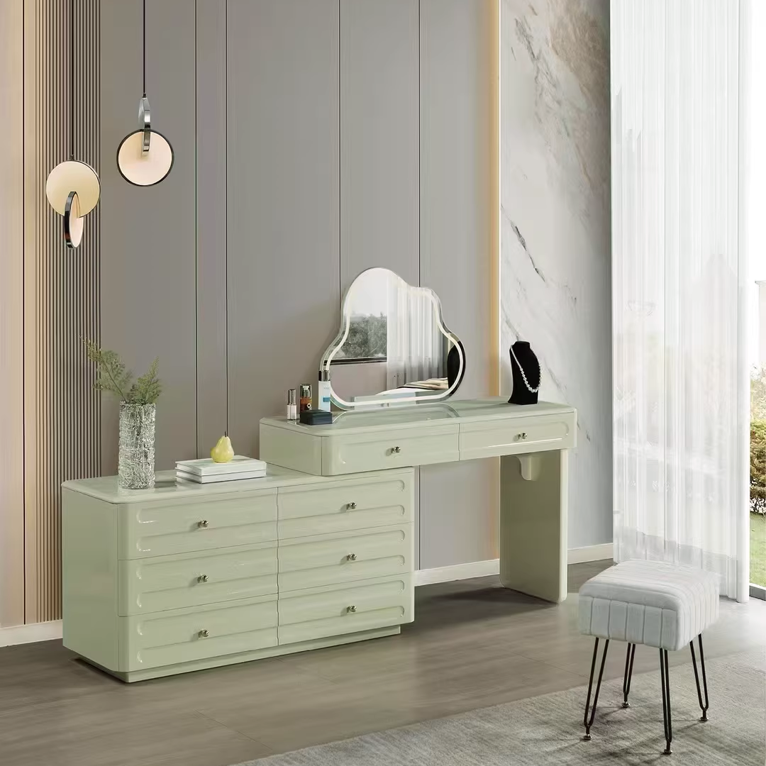 Space-Saving Expandable Dressing Table With Storage - Modern Minimalist MDF & Solid Particle Board Makeup Vanity With 8 Drawers For Bedroom Lumendat