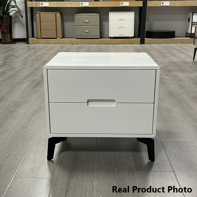 Modern Minimalist Carbon Steel Frame Nightstand - Lacquered Veneered Plywood 2-Drawers Bedside Table For Bedroom Lumendat