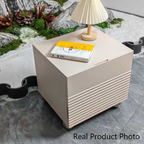 Modern Minimalist Polished Metal Legs Bedside Table - Ribbed 2 Drawer Nightstand For Bedroom Lumendat