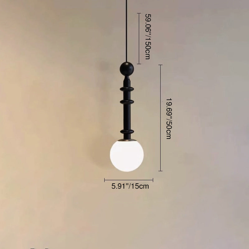 Traditional Vintage Linear White Ash Wooden Spindle-Shaped Globe Shade Glass 1-Light Pendant Light For Bedroom