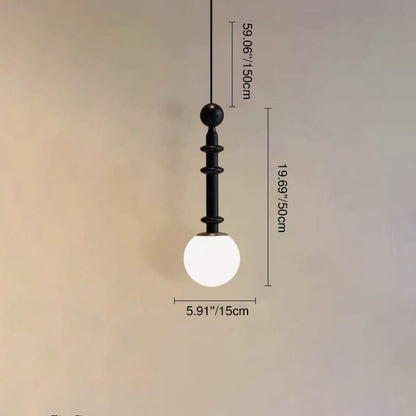 Traditional Vintage Linear White Ash Wooden Spindle-Shaped Globe Shade Glass 1-Light Pendant Light For Bedroom