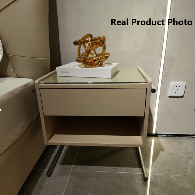Contemporary Industrial Stainless Steel Bedside Table - 1 Drawer Open Shelf Nightstand For Bedroom Lumendat