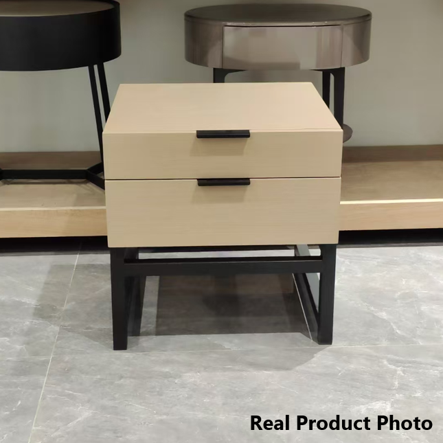 Modern Minimalist Alloy Handles Bedside Table - Square 2 Drawers Nightstand For Bedroom Lumendat
