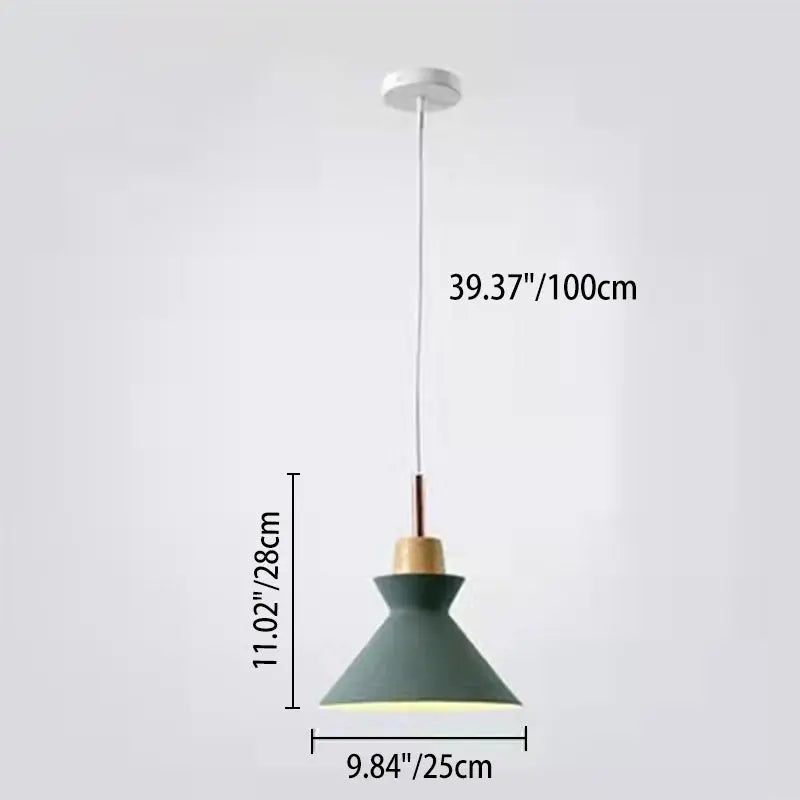 Contemporary Nordic Oak Wood Iron Bell Cone Dome 1-light Pendant Light for Living Room Lumendat