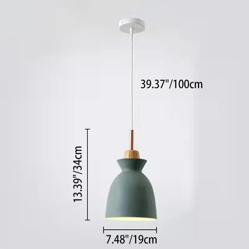 Contemporary Nordic Oak Wood Iron Bell Cone Dome 1-light Pendant Light for Living Room Lumendat