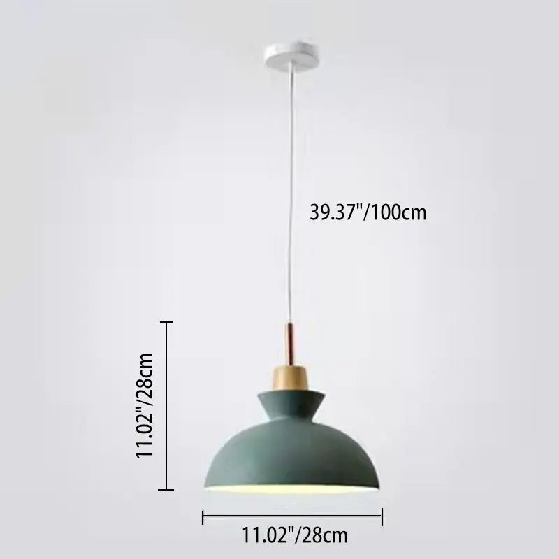 Contemporary Nordic Oak Wood Iron Bell Cone Dome 1-light Pendant Light for Living Room Lumendat