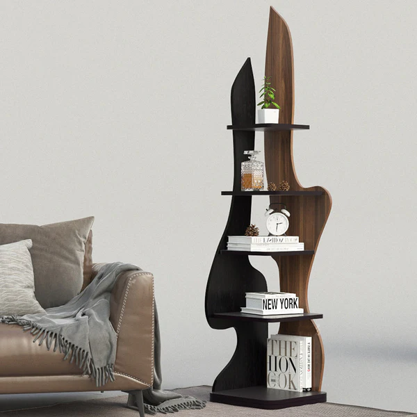 Modern Minimalist Particle Board Corner Display Rack With 5-Tier Storage For Living Room And Home Offices DFM-F