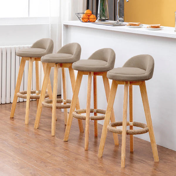 Contemporary Nordic Round Rubber Wood Rotatable Low Back Upholstered Bar Stool Footrest For Dining Room DFM-F