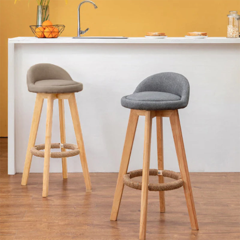 Contemporary Nordic Round Rubber Wood Rotatable Low Back Upholstered Bar Stool Footrest For Dining Room DFM-F