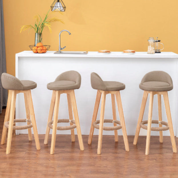 Contemporary Nordic Round Rubber Wood Rotatable Low Back Upholstered Bar Stool Footrest For Dining Room DFM-F