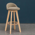 Contemporary Nordic Round Rubber Wood Rotatable Low Back Upholstered Bar Stool Footrest For Dining Room DFM-F