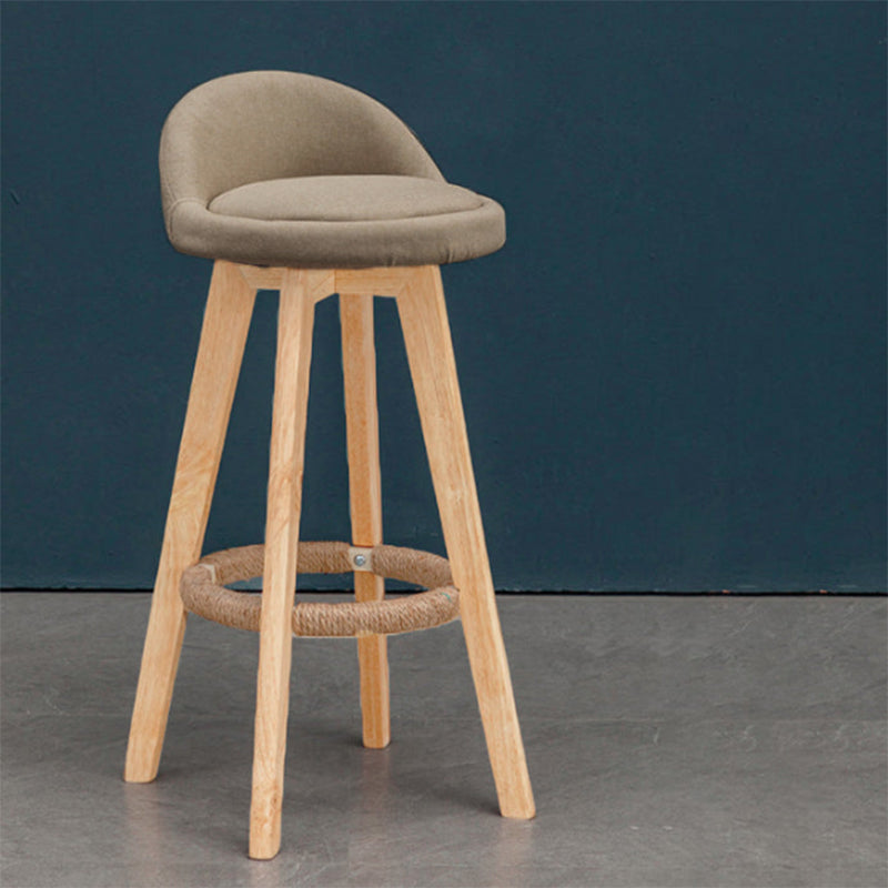 Contemporary Nordic Round Rubber Wood Rotatable Low Back Upholstered Bar Stool Footrest For Dining Room DFM-F