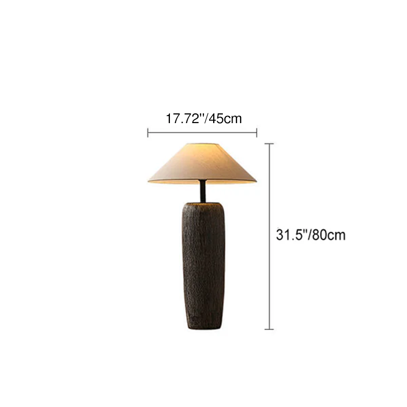 Japanese Wabi-sabi Fabric Shade Ceramic Column Base 1-Light Standing Floor Lamp Lumendat