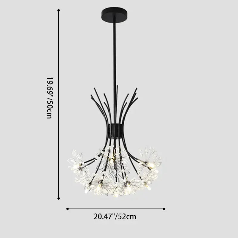 Contemporary Luxury Dandelion Crystal Firework Iron Frame 13/19-light Chandelier for Living Room BulbSquare