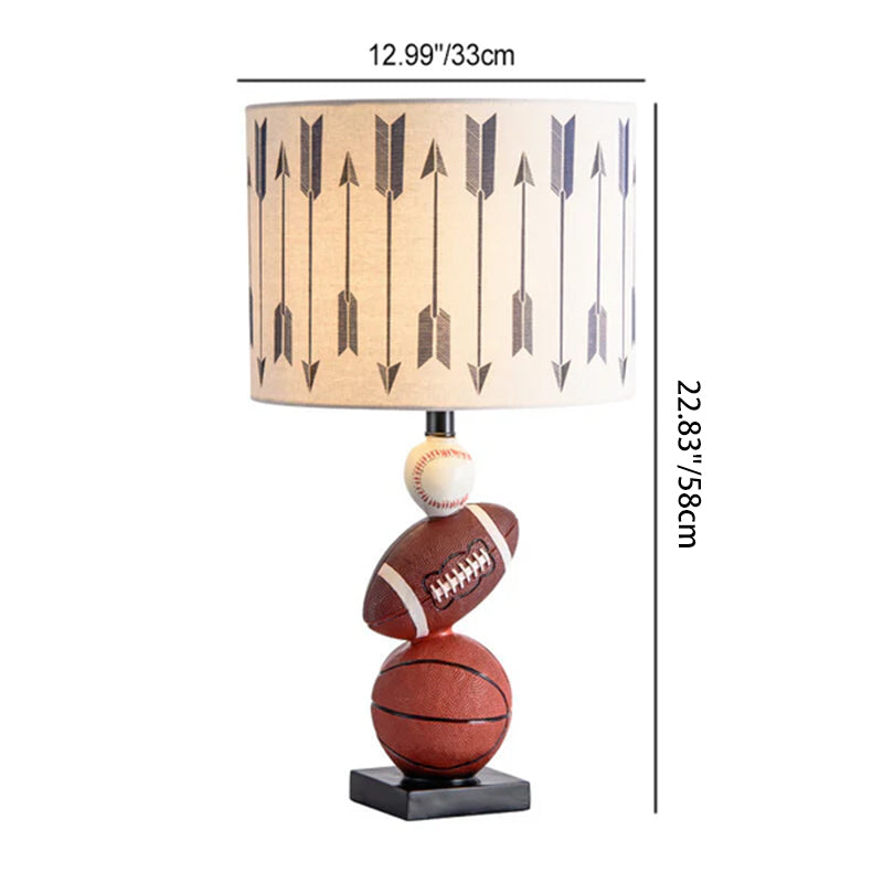 Lumendat Contemporary Creative Kids Football Basketball Baseball Base Resin Fabric 1-Light Table Lamp For Bedroom Lumendat