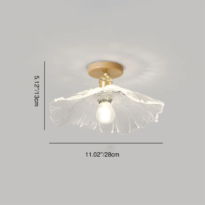 Modern Chinese Glass Iron Lotus Leaf 1-light Semi-flush Mount Ceiling Light for Living Room