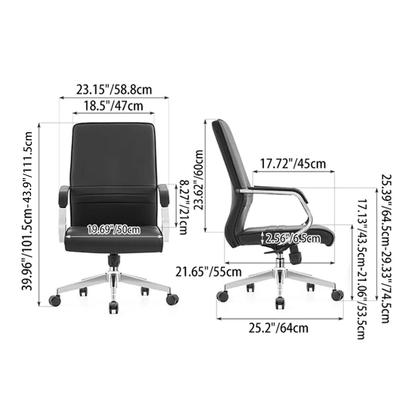 Modern Minimalist Ergonomic Mid-Back Office Chair - Adjustable Height Swivel Leather Plywood Metal Desk Chair With Wheels And Reclining Function Lumendat