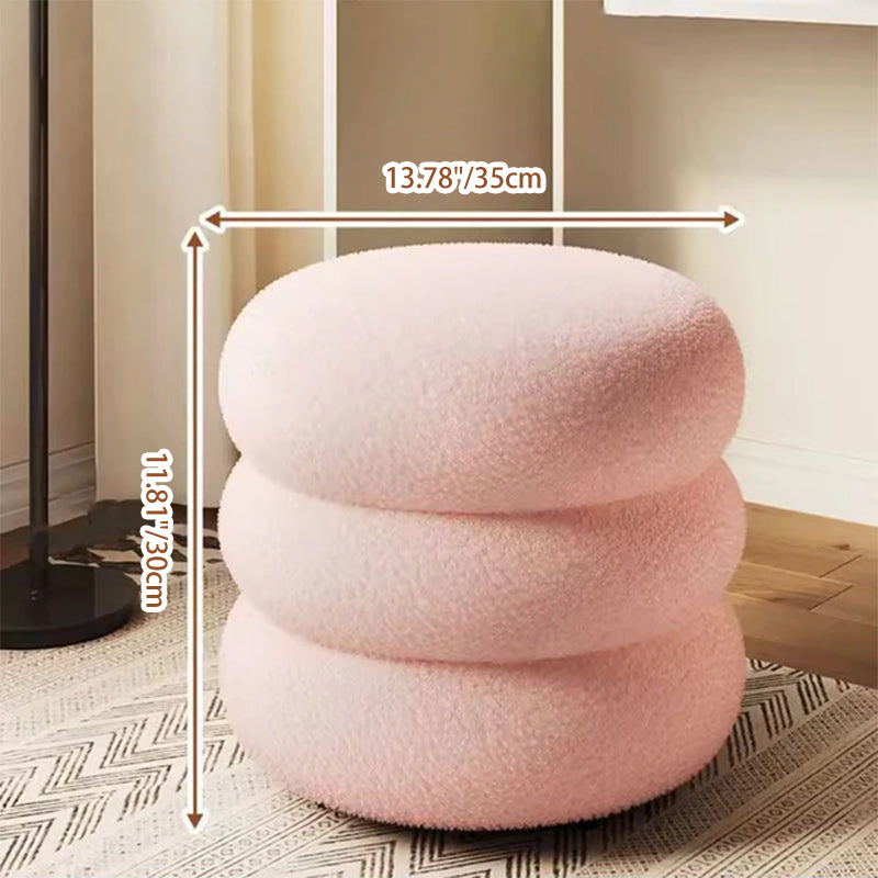 Modern Minimalist Cylinder Frame Lambswool Solid Wood Vanity Stool For Bedroom Lumendat