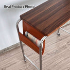 Contemporary Industrial Narrow Rectangular MDF PU Leather Stainless Steel Movable Desk 1-Tier For Home Office DFM-F