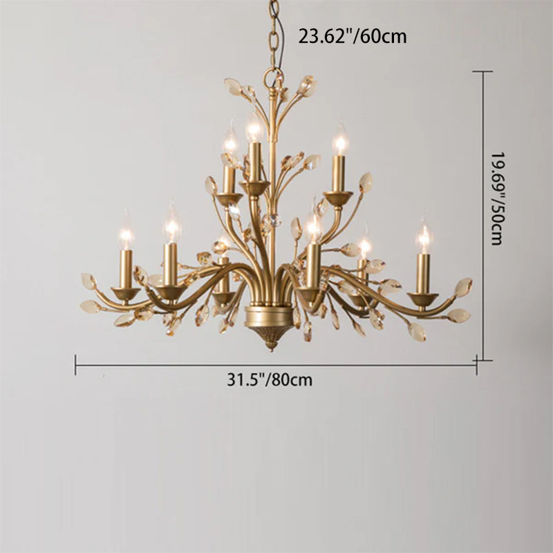 Traditional French Iron & Crystal Branch-shape 6/9/12-light Chandelier for Living Room & Bedroom