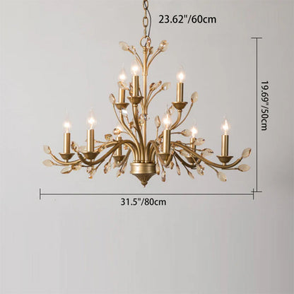 Traditional French Iron & Crystal Branch-shape 6/9/12-light Chandelier for Living Room & Bedroom