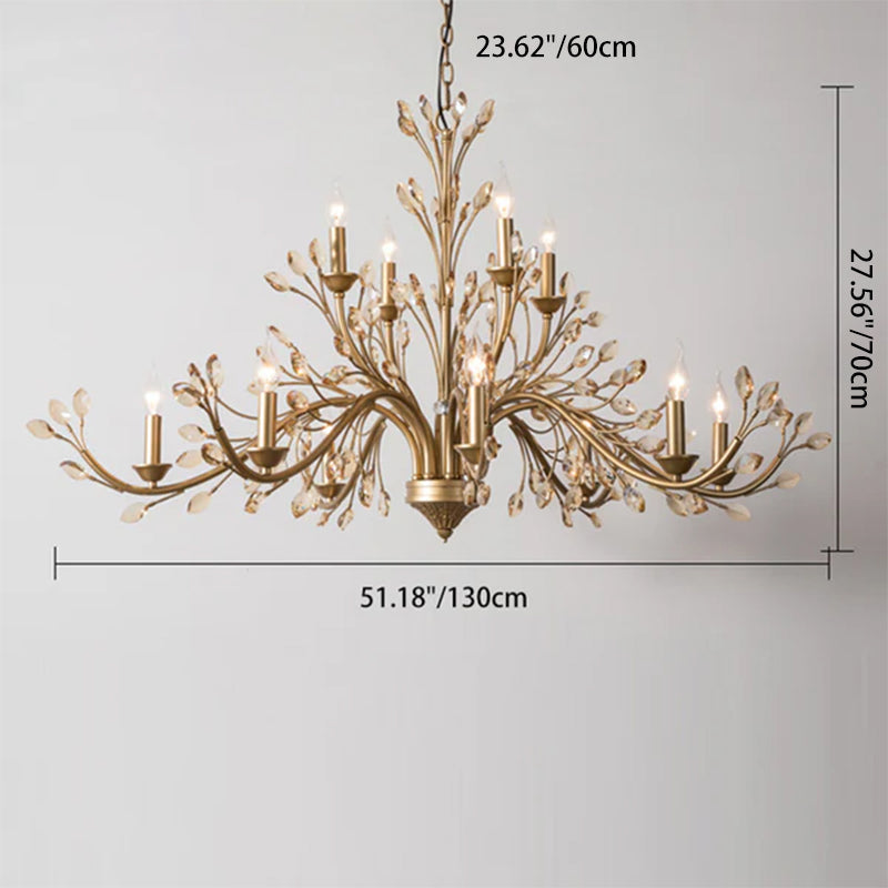 Traditional French Iron & Crystal Branch-shape 6/9/12-light Chandelier for Living Room & Bedroom BulbSquare