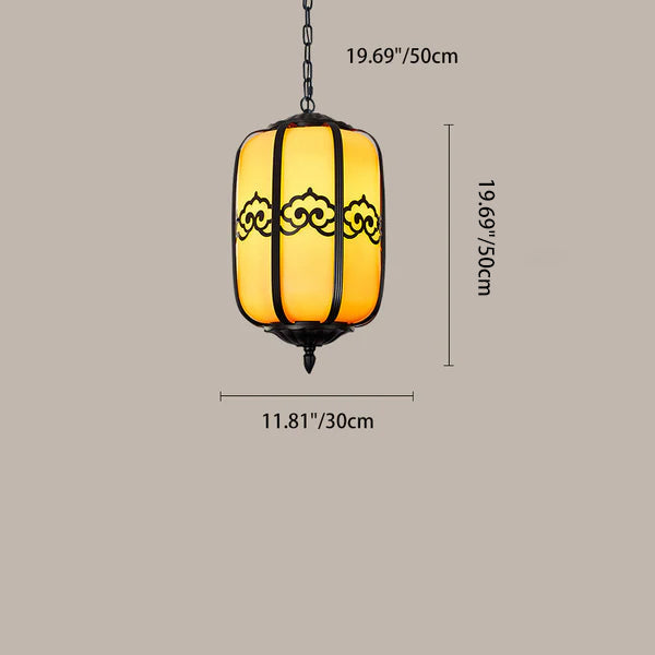 Traditional Chinese Imitation Marble Lantern Shade Aluminum 1-light Waterproof Pendant Light for Outdoor Patio