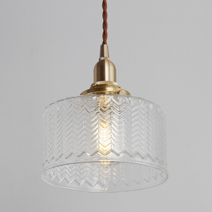Traditional Vintage Round Wavy Glass Copper 1-Light Drum Pendant Light For Living Room