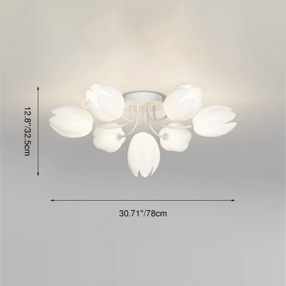 Modern Art Deco Tulip Flower Design 3/7/11/13 Light Semi-Flush Mount Ceiling Light For Living Room