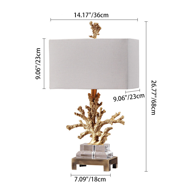 Modern Art Deco Linen Resin Crystal Coral Base 1-Light Table Lamp For Bedroom Lumendat