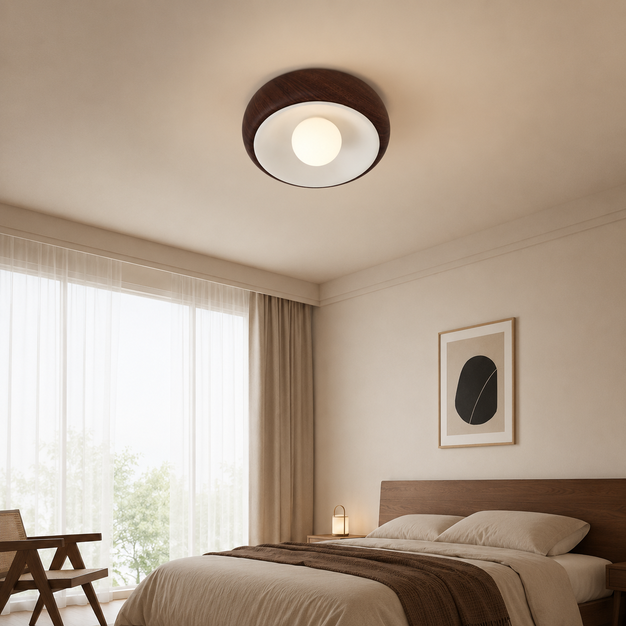 Contemporary Scandinavian Iron Glass Round Shade 1-light Flush Mount Ceiling Light for Living Room