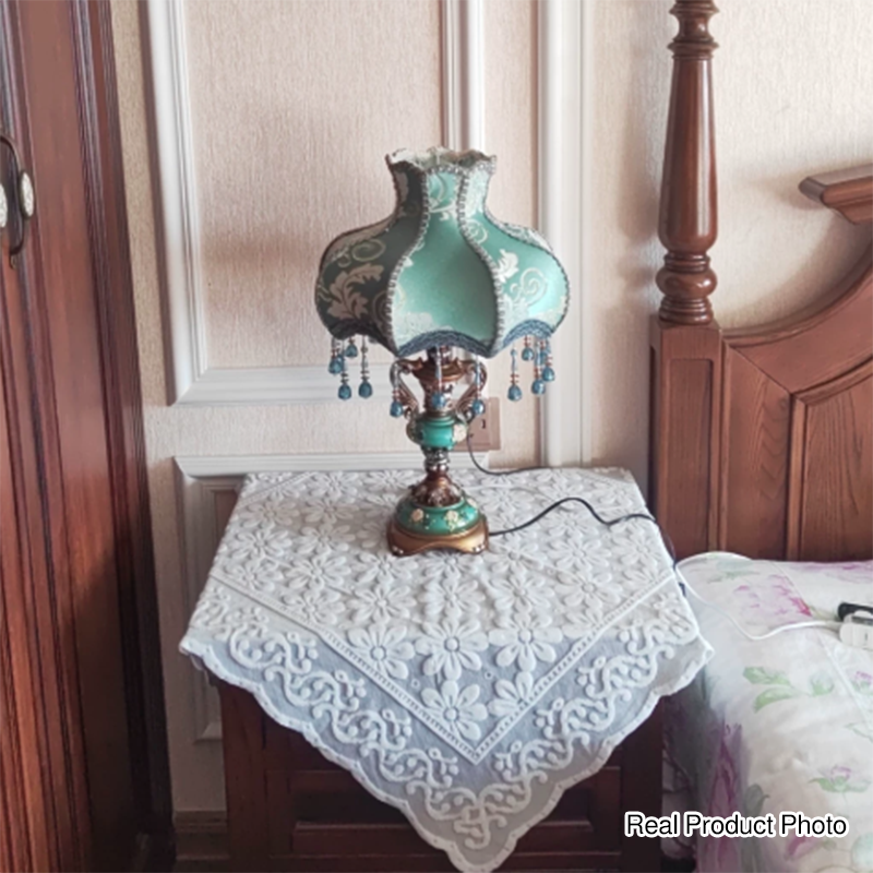 Traditional European Blue Fabric Tassel Resin 1-Light Table Lamp For Bedroom Lumendat
