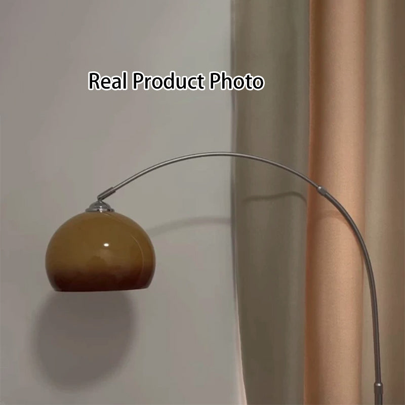 Contemporary Scandinavian Glass Round Shade Fishing Rod Iron 1-Light Standing Floor Lamp For Living Room Lumendat