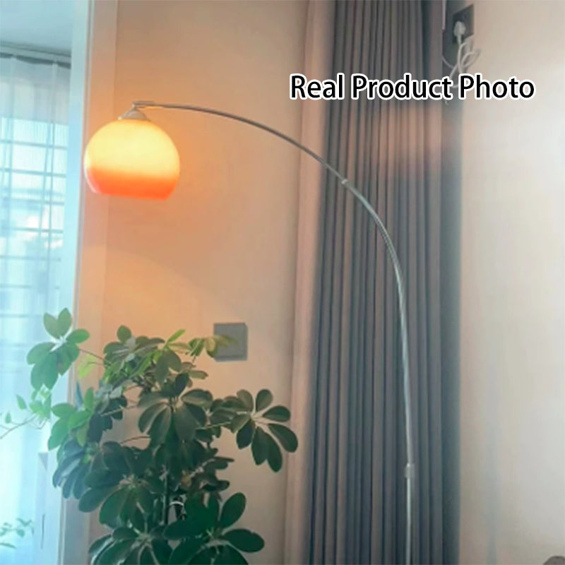 Contemporary Scandinavian Glass Round Shade Fishing Rod Iron 1-Light Standing Floor Lamp For Living Room Lumendat